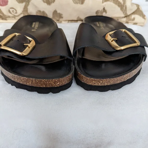 Stockholm Design Group Genuine Leather Black Big Buckle Cork Bed Sandals Size 39 - Picture 14 of 14